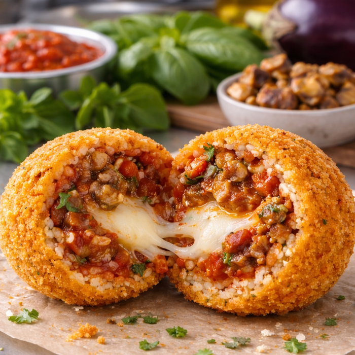Arancini Fried Aubergines & Basil - Alla Norma (v) (Aubergine Mozzarella, Fresh Basil & Tomato sauce) 220 grams | Mixed Pack 6-12-24-48 - Choose your preferred Flavours when order!