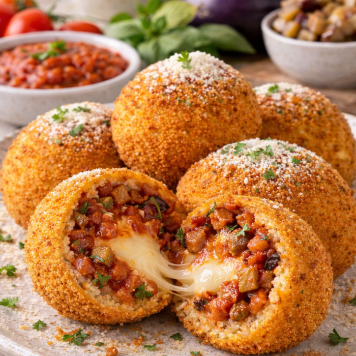 Arancini Fried Aubergines & Basil - Alla Norma (v) (Aubergine Mozzarella, Fresh Basil & Tomato sauce) 220 grams | Mixed Pack 6-12-24-48 - Choose your preferred Flavours when order!