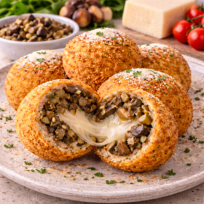 Mini VEGAN Arancini with Mushroom Aubergine & Vegan Mozzarella basil |2.5kg | Pack of 50 pcs | 50g each | £1.49 each (VG)