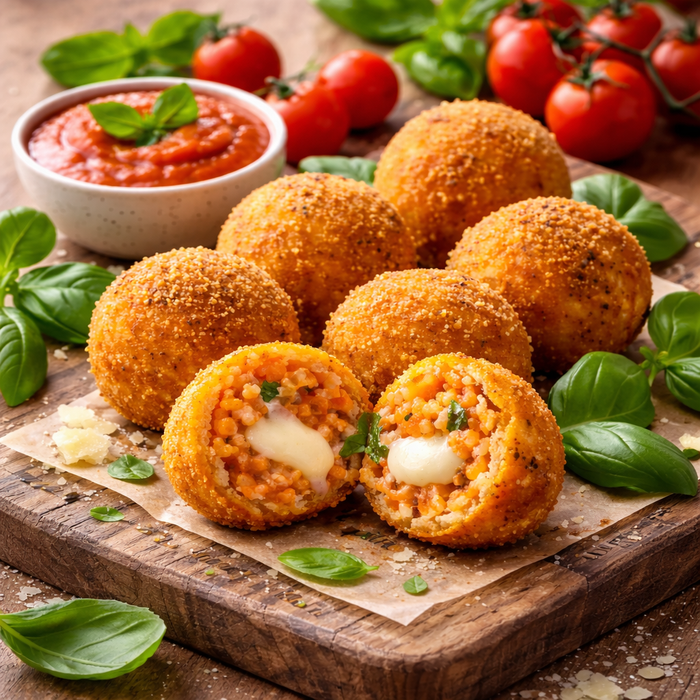 Medium Arancini Tomato & Mozzarella basil | 5 kg | 50 pcs | 100g each | £1.39 each | Veg.